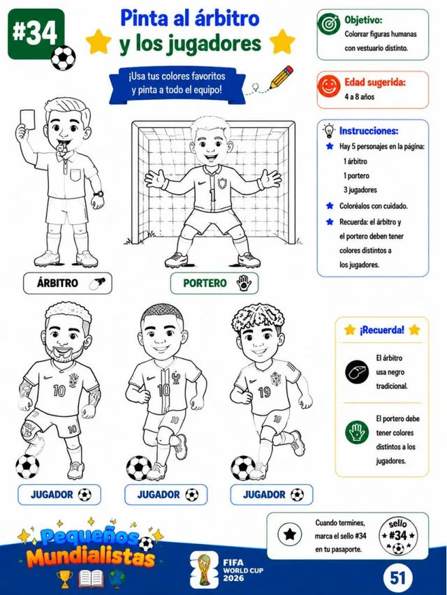 Actividad para colorear: el árbitro y los jugadores