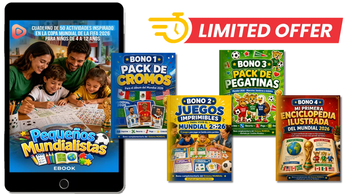 Todo lo que recibes: el cuaderno Pequeños Mundialistas y los 4 bonos